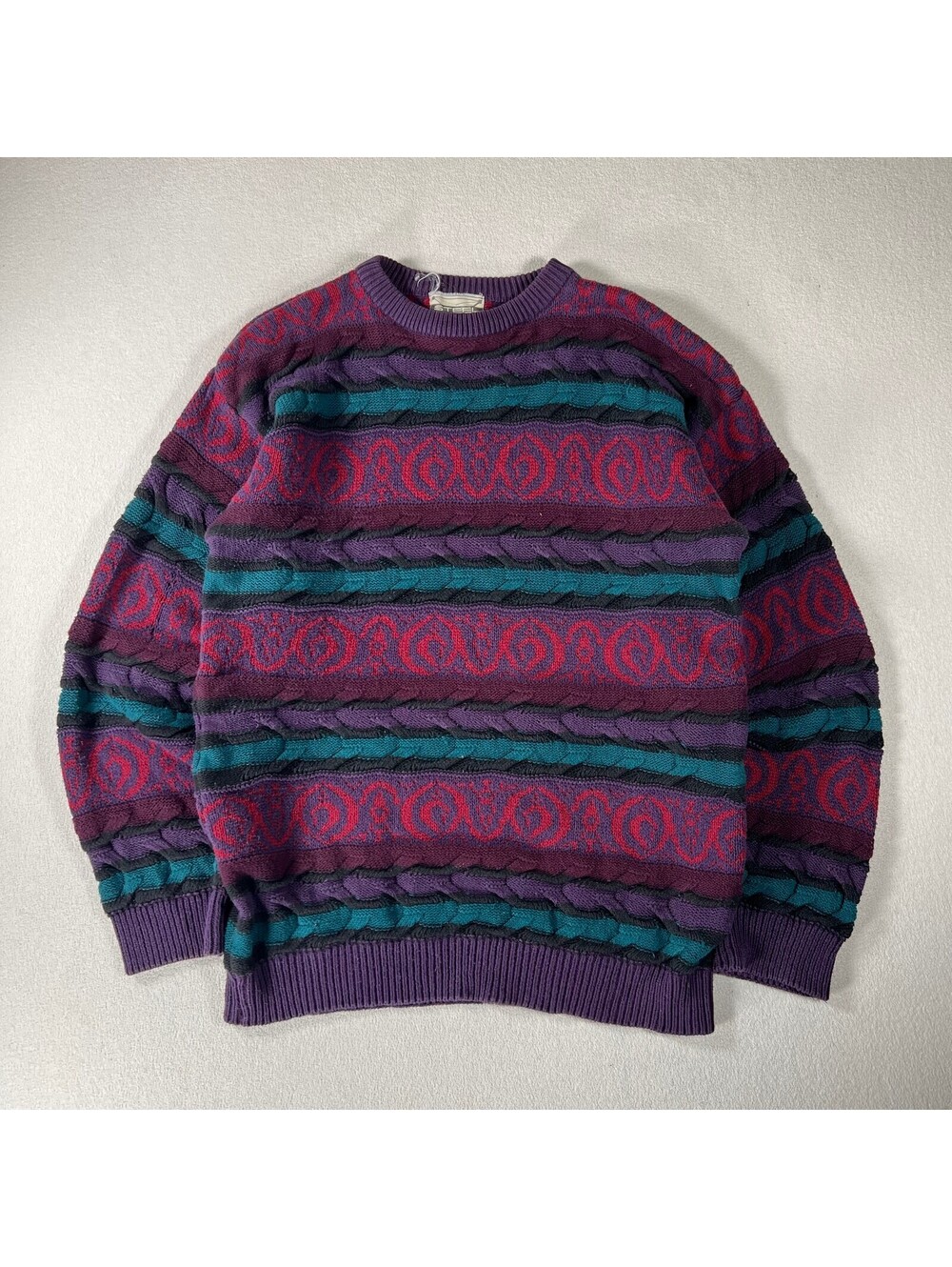 Vintage Steel Purple Textured Patterned Cotton Knit Sweater